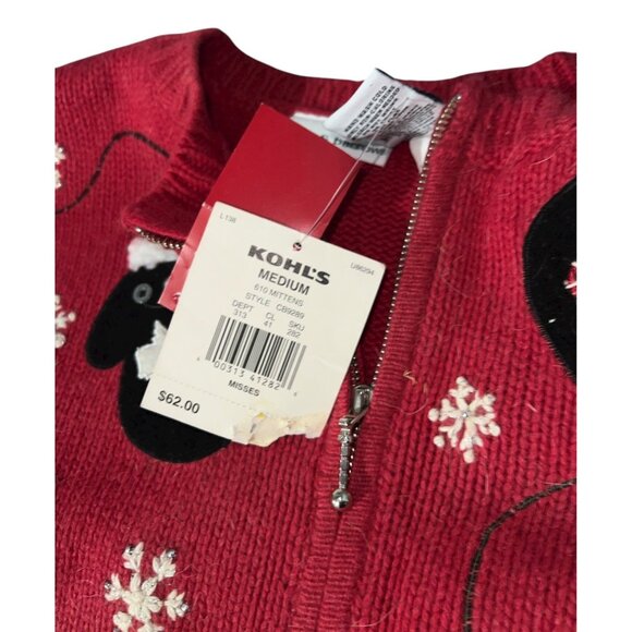 Christmas Winter Wool Cardigan Sweater Medium Red Mitten & Snowflake Design Crof - Picture 7 of 11